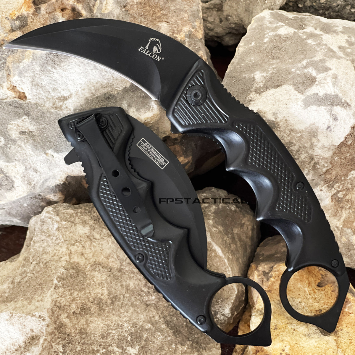 NEW! Falcon 3 Pc. HUNTING Skinning Concealed KARAMBIT Rainbow KNIFE Knives  Set