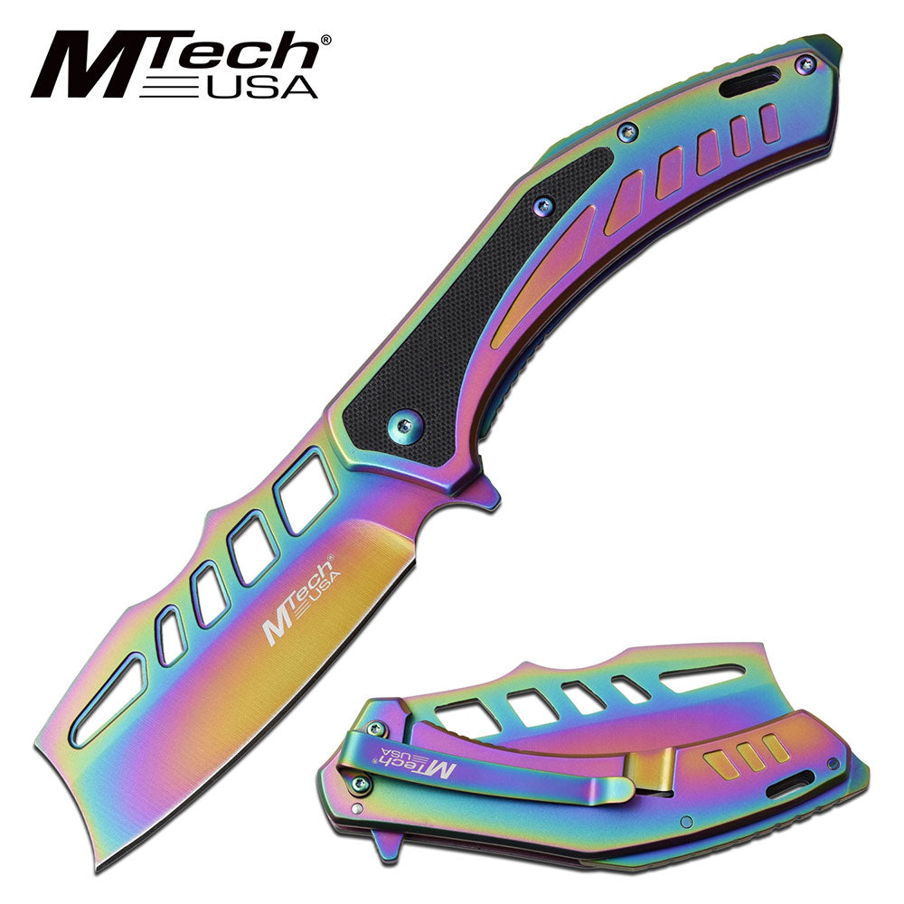 Small Colored MTech Style Pocket Knife Spring Asissted (Ti-Rainbow) 