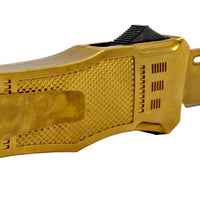 FPSTACTICAL 3PO OTF Golden Knife with Textured Handle and Black Firing Switch 4"
