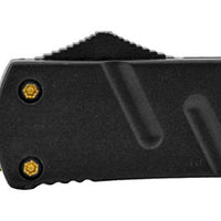 FPSTACTICAL Pinion Compact OTF Knife Black with Dual Edge Gold Blade and Feather Etching 3.5"