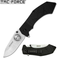 Tac-Force Skull Spring Assisted Tactical Knife w Stonewash Blade & Molded Tactile Polymer Scales Black / Gray 3.75"
