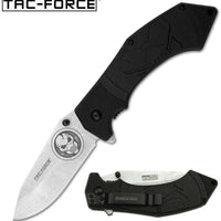 Tac-Force Skull Spring Assisted Tactical Knife w Stonewash Blade & Molded Tactile Polymer Scales Black / Gray 3.75"