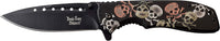 Dark Side Embossed Skulls Black / Silver / Copper Multi-Color Spring Assisted Fantasy Pocket Knife 4"
