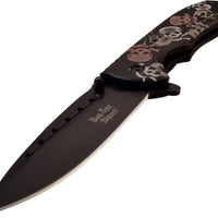 Dark Side Embossed Skulls Black / Silver / Copper Multi-Color Spring Assisted Fantasy Pocket Knife 4"