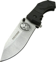 Tac-Force Skull Spring Assisted Tactical Knife w Stonewash Blade & Molded Tactile Polymer Scales Black / Gray 3.75"
