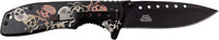 Dark Side Embossed Skulls Black / Silver / Copper Multi-Color Spring Assisted Fantasy Pocket Knife 4"
