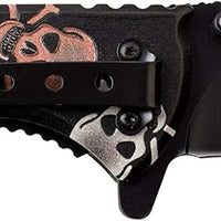 Dark Side Embossed Skulls Black / Silver / Copper Multi-Color Spring Assisted Fantasy Pocket Knife 4"