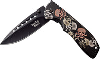 Dark Side Embossed Skulls Black / Silver / Copper Multi-Color Spring Assisted Fantasy Pocket Knife 4"
