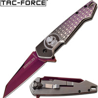Tac-Force Wharncliffe Punisher Spring Assisted Rescue Knife Purple / Silver w Embossed Skull