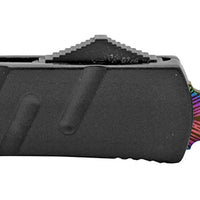 FPSTACTICAL Hue Compact OTF Knife Black with Dual Edge Iridescent Blade and Feather Etching 3.5"