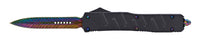 FPSTACTICAL Hue Compact OTF Knife Black with Dual Edge Iridescent Blade and Feather Etching 3.5"
