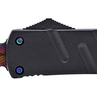 FPSTACTICAL Hue Compact OTF Knife Black with Dual Edge Iridescent Blade and Feather Etching 3.5"