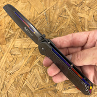 MTech USA Gray Tinite Coated Cleaver Spring Assisted Stainless Steel Pocket Knife w Rainbow Accents 3.5" MT-A1078GY