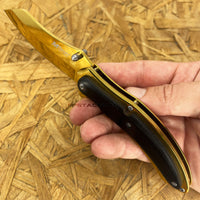 Mtech USA Tinite Wharncliffe Spring Assisted Tactical Pocket Knife Gold / Black Wood 3.5" MT-A1030GBK
