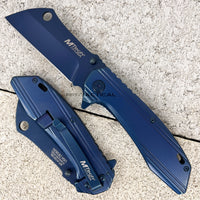 MTech USA Navy Blue Tinite Coated Cleaver Spring Assisted Stainless Steel Pocket Knife 3.5" MT-A1001BL