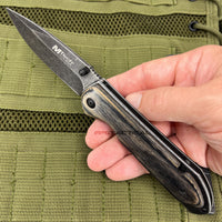 MTech USA Spring Assisted Pocket Knife Black with Brown / Black Wood Scales 3.75" MT-A908DB