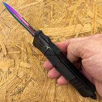 FPSTACTICAL ARC II OTF Knife Black with Dual Edge and Serrated Iridescent 3.5"
