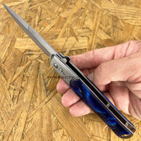 FPSTACTICAL Cobalt Silver on Blue Pearlex Switchblade Stiletto Knife 4"
