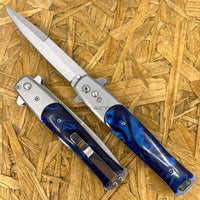 FPSTACTICAL Cobalt Silver on Blue Pearlex Switchblade Stiletto Knife 4"
