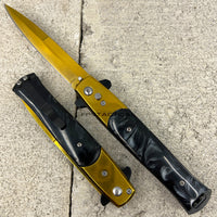 FPSTACTICAL Repose Gold on Black Pearlex Switchblade Stiletto Knife 4"