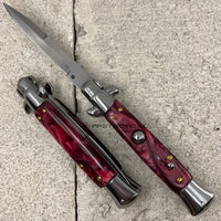 FPSTACTICAL Carmine Italian Style Stiletto Switchblade Chrome and Maroon Marble 4"
