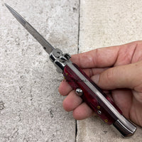 FPSTACTICAL Carmine Italian Style Stiletto Switchblade Chrome and Maroon Marble 4"
