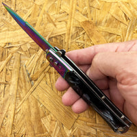 FPSTACTICAL Kapnos Iridescent on Black / Smoke Pearlex Switchblade Stiletto Knife 4"