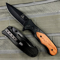 Falcon Classic Black Spring Assisted EDC / Hunting Knife with Wood Inlay 3.25" KS32236BK
