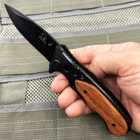 Falcon Classic Black Spring Assisted EDC / Hunting Knife with Wood Inlay 3.25" KS32236BK
