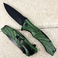 Pacific Solutions Textured Wave Tech Olive (Drab) Green and Black Spring Assisted Knife 3.9" KS0647GN
