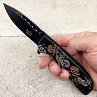 Dark Side Embossed Skulls Black / Silver / Copper Multi-Color Spring Assisted Fantasy Pocket Knife 4"
