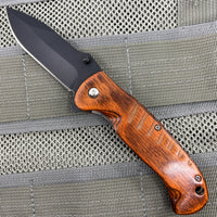 Pacific Solutions KS1111BK Black and Wooden Grooved Spring Assisted Knife 3.75"
