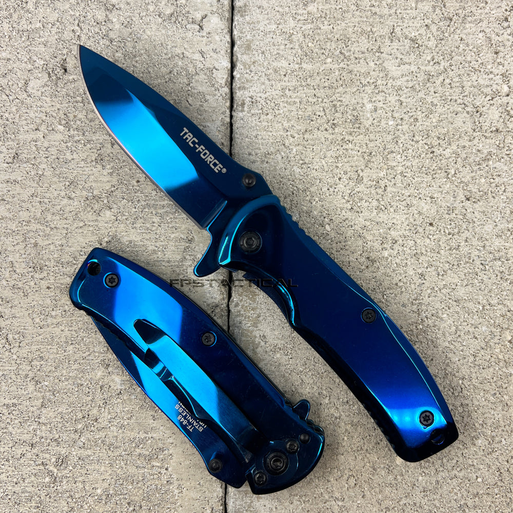 Tac-Force Blue Chrome / Mirror Finish Spring Assisted Compact Pocket Knife 2.75