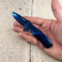Tac-Force Blue Chrome / Mirror Finish Spring Assisted Compact Pocket Knife 2.75"
