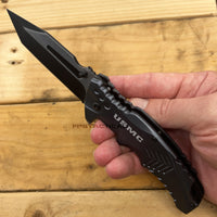 MTech USA Officially Licensed Marines Heavy Duty Tactical Spring Assisted Knife Black / Silver 4"
