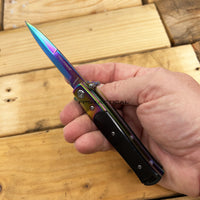Tac-Force Compact Iridescent / Rainbow and Black Spring Assisted Stiletto Knife 3.25"
