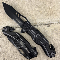 Tac-Force Black and Gray Spring Assisted Tactical Rescue Knife w Integrated Seat Belt Cutter 3.75"