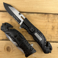 Tac-Force Black and Silver Spring Assisted Tactical Rescue Knife with Integrated LED Flashlight and Sheriff Badge 3.5"