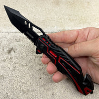 Tac-Force Black and Red Spring Assisted Tactical Rescue Knife w Integrated Seat Belt Cutter 3.75"