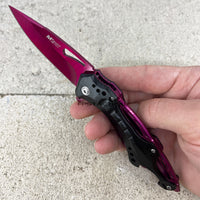 MTech USA Spring Assisted Anodized Purple and Black Tactical Pocket Knife w Bottle Opener / Screwdriver 3.75"
