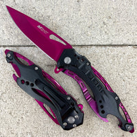 MTech USA Spring Assisted Anodized Purple and Black Tactical Pocket Knife w Bottle Opener / Screwdriver 3.75"
