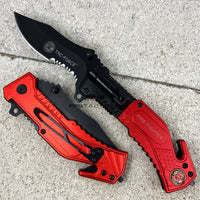Tac-Force Fire Fighter Spring Assisted Tactical Rescue Knife w/ Integrated Flashlight Red & Black 3.75"

