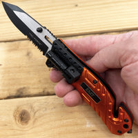 Tac-Force EMT/EMS Spring Assisted Tactical Rescue Knife w/ Integrated Flashlight Orange & Black 3.75"