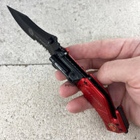 Tac-Force Fire Fighter Spring Assisted Tactical Rescue Knife w/ Integrated Flashlight Red & Black 3.75"
