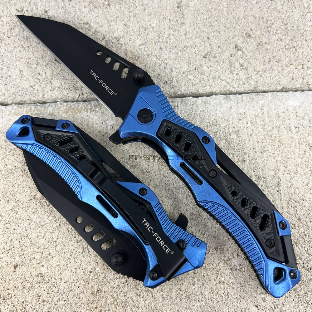Tac-Force Wharncliffe Police Spring Assisted Rescue Knife Black / Blue w Aluminum Scales 3.5