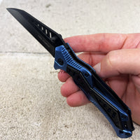 Tac-Force Wharncliffe Police Spring Assisted Rescue Knife Black / Blue w Aluminum Scales 3.5"
