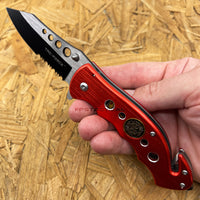 Tac-Force Fire Fighter Spring Assisted Tactical Rescue Knife w/ Glass Breaker & Seat Belt Cutter Red & Black 3.25"
