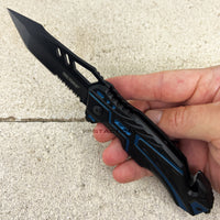 Tac-Force Black and Blue Police Spring Assisted Tactical Rescue Knife w Integrated Seat Belt Cutter 3.75"