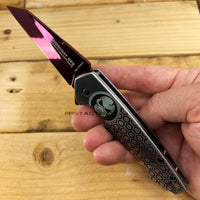 Tac-Force Wharncliffe Punisher Spring Assisted Rescue Knife Purple / Silver w Embossed Skull