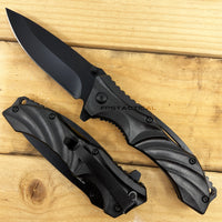 Pacific Solutions Textured Wave Tech Black on Black Spring Assisted Knife 4"
